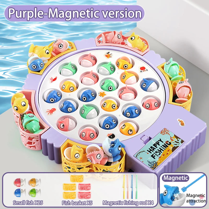 Magnetic Rotating Fishing Game Plate - Fishing Toy with Music to Develop Hand-Eye Coordination for kids Christmas Birthday Gifts