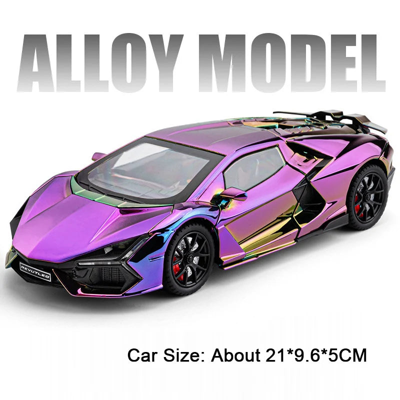 1:24 Scale REVUELTO Miniature Model Toy Sports Cars Alloy Diecast Supercars Sound Light Doors Opened Pull Back for Kids Gifts